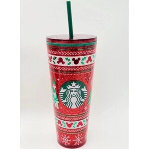 2025 Disney Parks Christmas Starbucks Mickey Castle Tumbler 24oz Holidays NEW